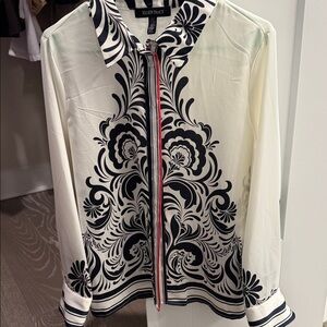 Ellen Tracy Black and Cream Floral Blouse